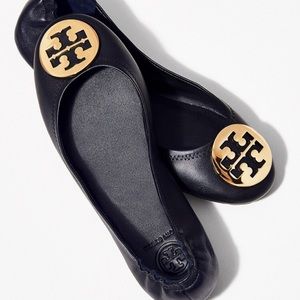 Tory Burch Minnie travel flats black/gold size 7